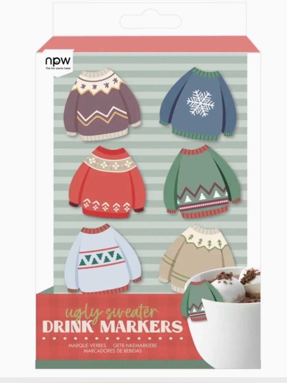 Ugly Sweater Drink Markers 6 Assorted Holiday Sweater Colors new
